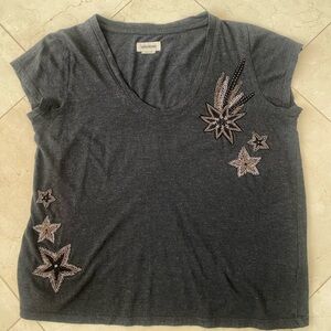 Zadig & Voltaire Gray Star Embellished Tee
